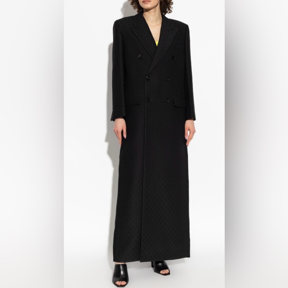 Gucci GG Crepe Double Breasted Wool and Silk Coat